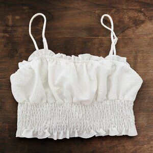 Timing White Ruffle Crop Top | Size M